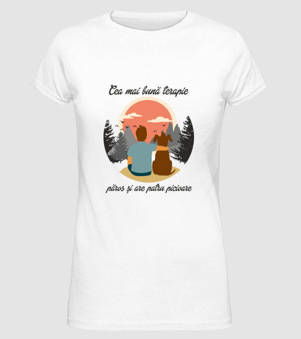 cea mai bună terapie - păros și are patru picioare model alb pe tricou