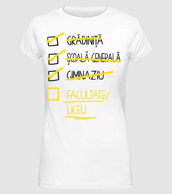Cheklist educație - Gimnaziu alb model alb pe tricou