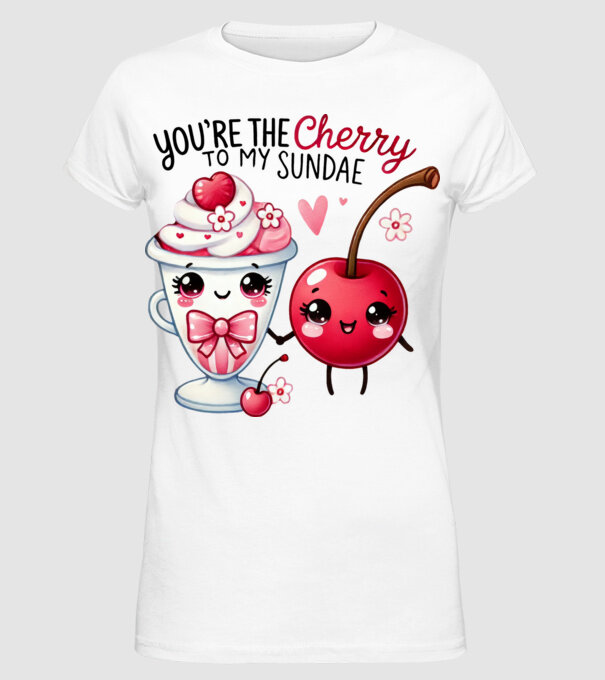 Cherry to my Sunday model alb pe tricou