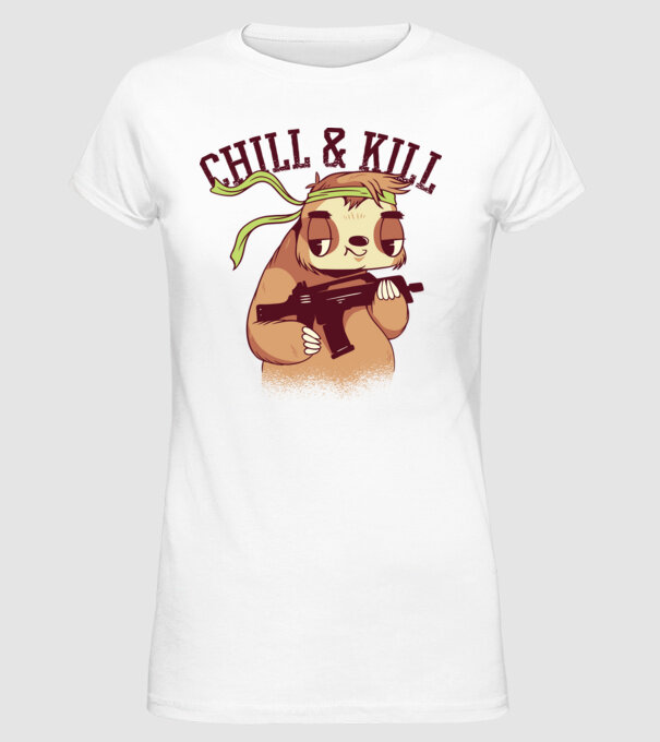 chill and kill model alb pe tricou