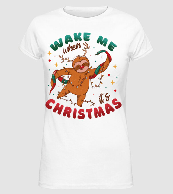 Christmas Sloth model alb pe tricou