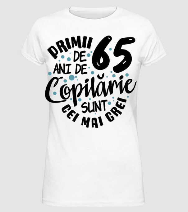 Copilărie 65 de ani model alb pe tricou