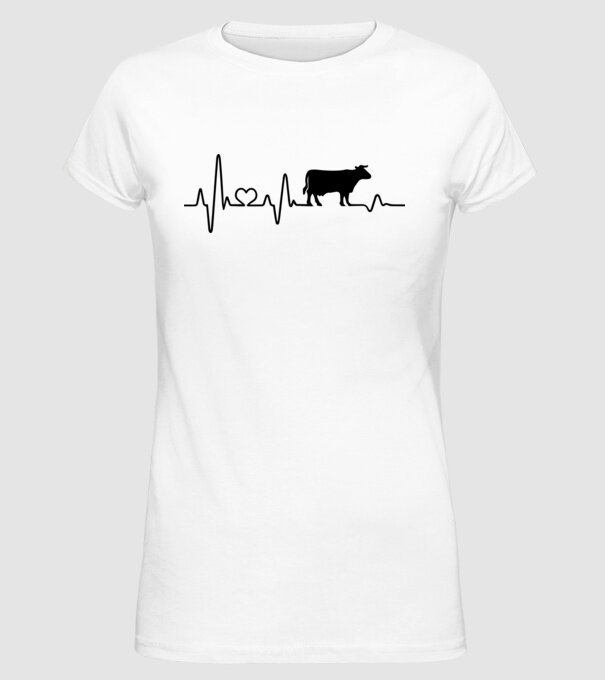Cow Heartbeat model alb pe tricou