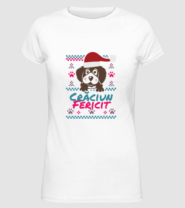 Crăciun Fericit câine model alb pe tricou