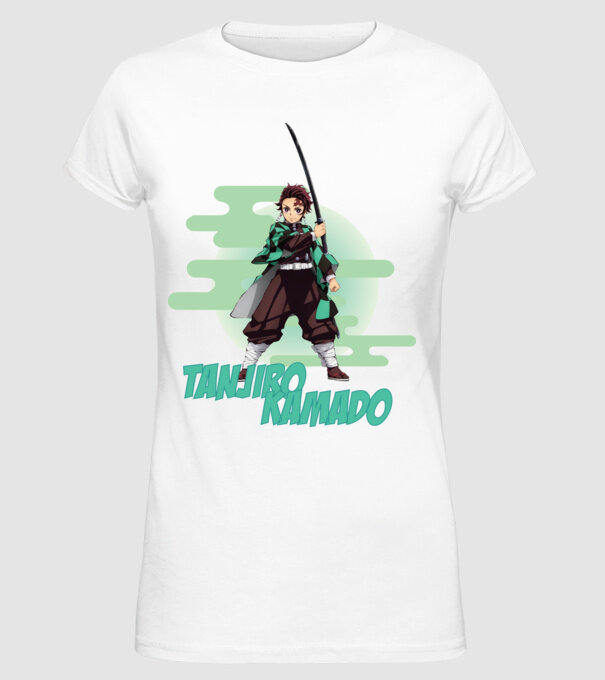 Demon Slayer Tanjiro model alb pe tricou