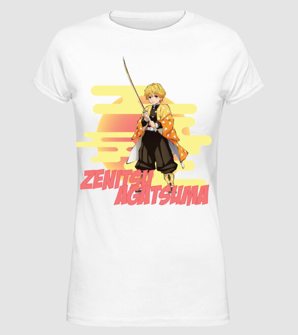 Demon Slayer Zenitsu model alb pe tricou