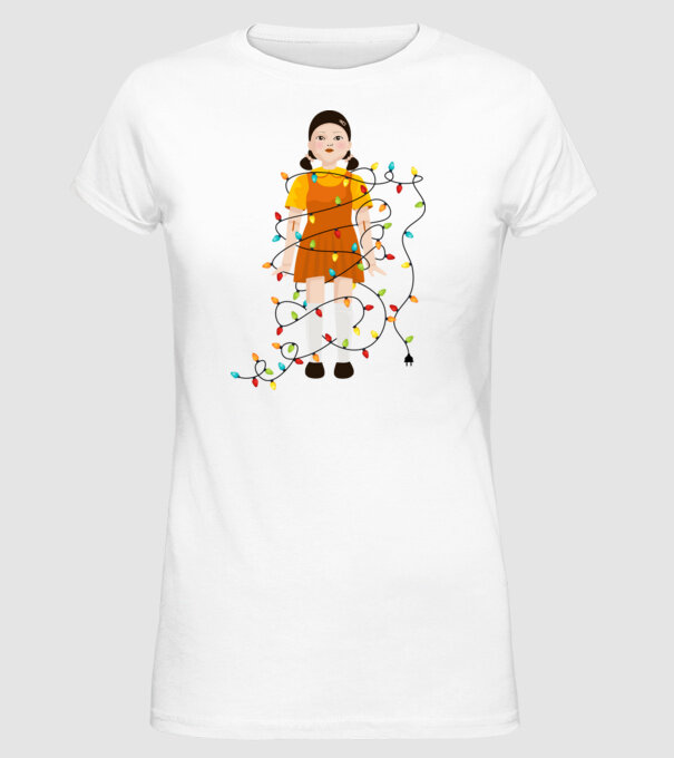 doll squid game model alb pe tricou