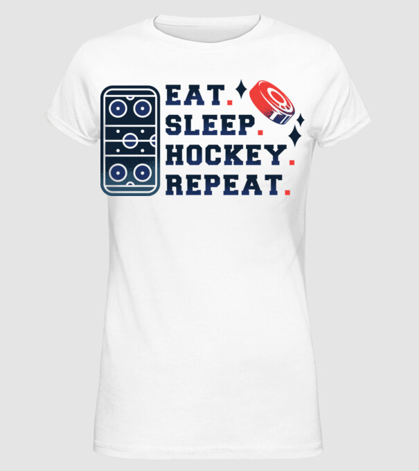 Eat Sleep Hockey Repeat model alb pe tricou