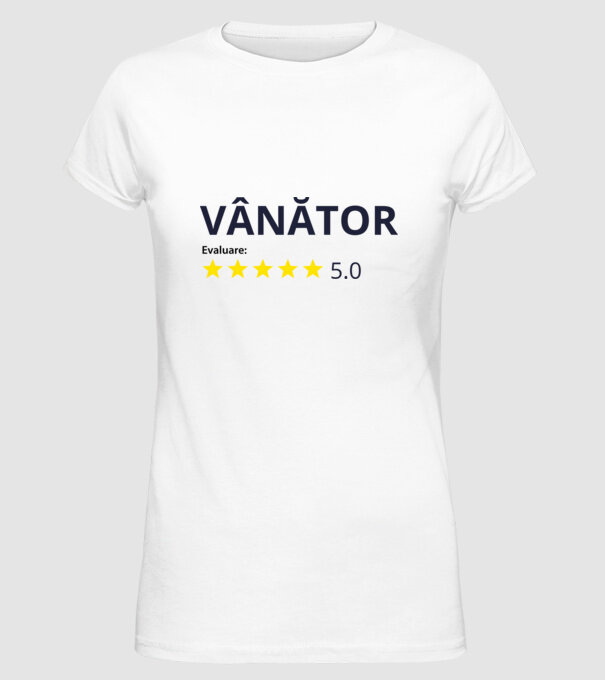 evaluare: vânător de 5 stele model alb pe tricou
