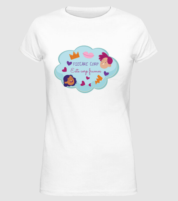 Fiecare corp model alb pe tricou