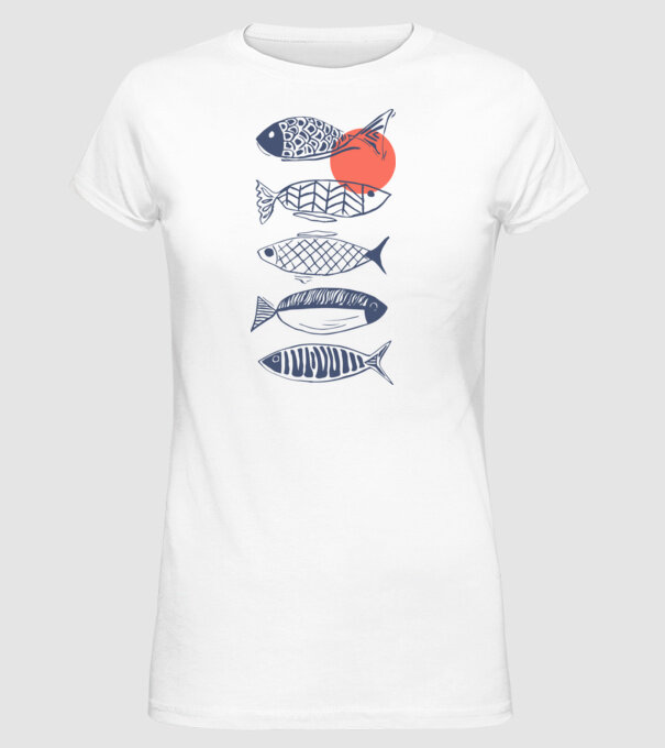 Fish model alb pe tricou