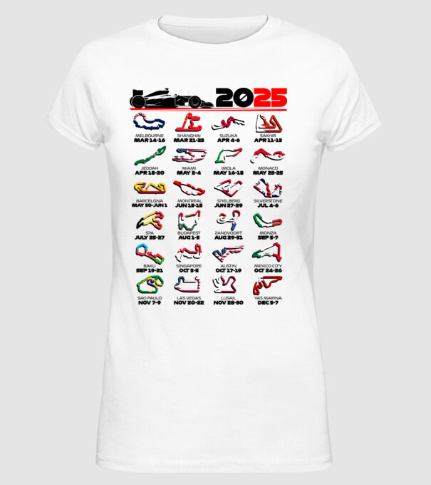 F1 calendar 2025 Alb model alb pe tricou