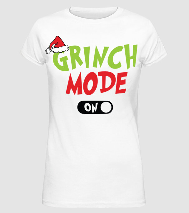 Grinch Mode model alb pe tricou