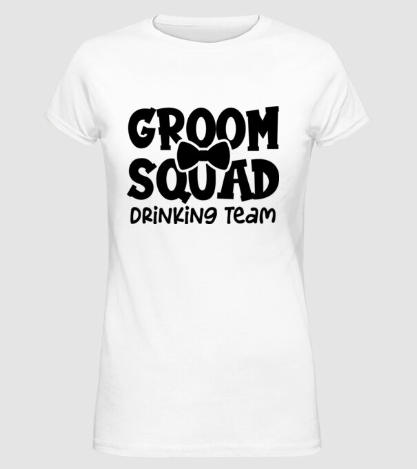 Groom Squad model alb pe tricou