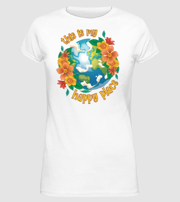 Happy Place model alb pe tricou