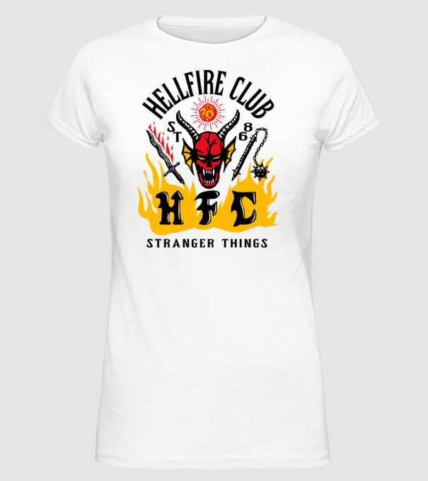 hellfire club 86 stranger things model alb pe tricou