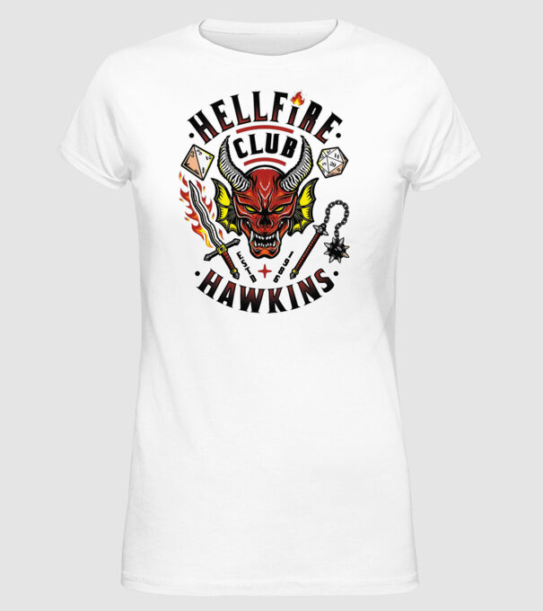 hellfire club hawkins model alb pe tricou