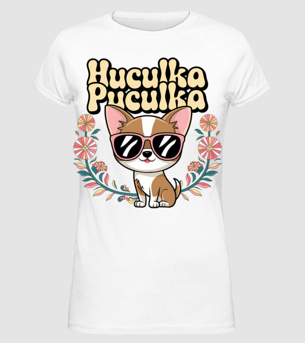 Huculka Puculka câine 1 model alb pe tricou