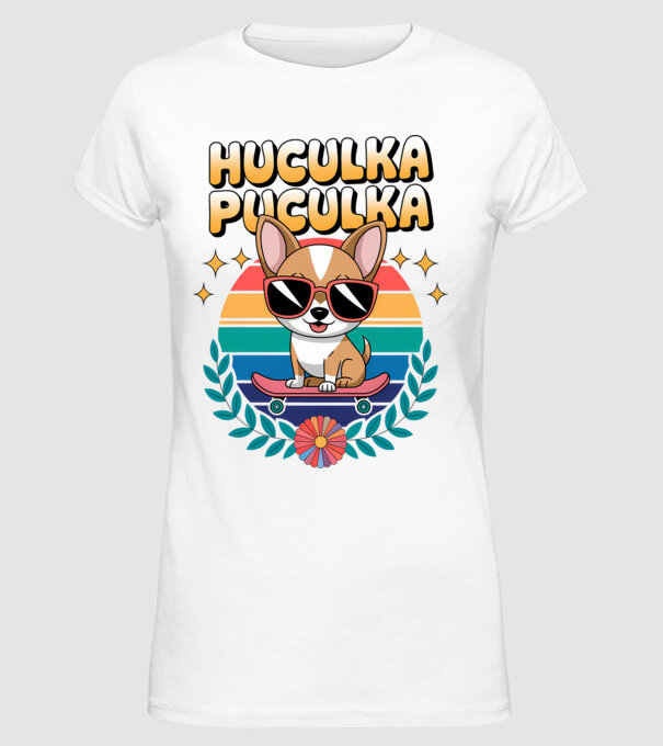 Huculka Puculka Câine 2 model alb pe tricou