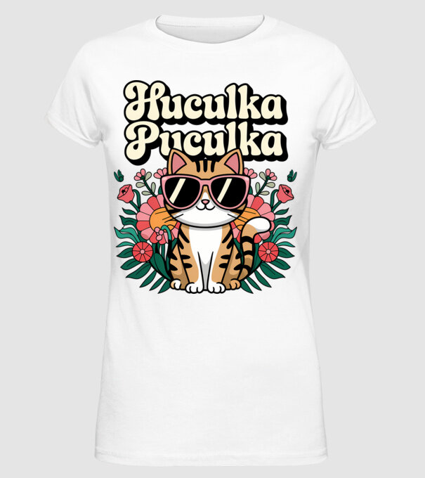 Huculka Puculka pisică 3 model alb pe tricou
