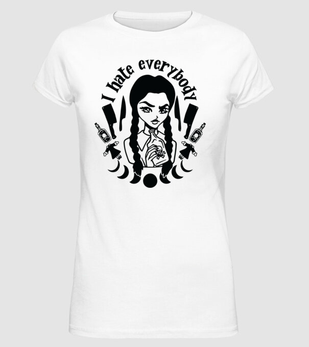 I hate everybody cartoon model alb pe tricou