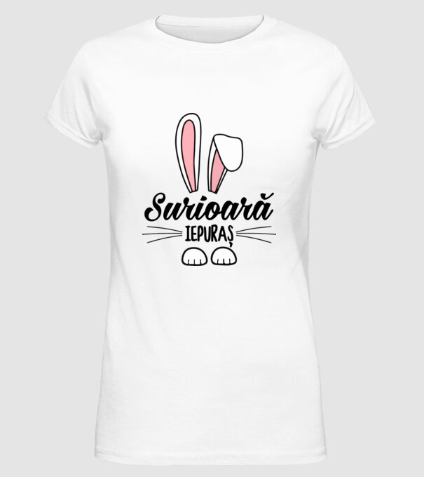 Iepuraș surioară model alb pe tricou