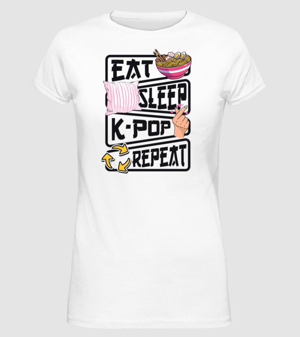 K-POP EAT SLEEP model alb pe tricou