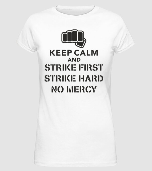 Keep calm and strike first cobra kai model alb pe tricou