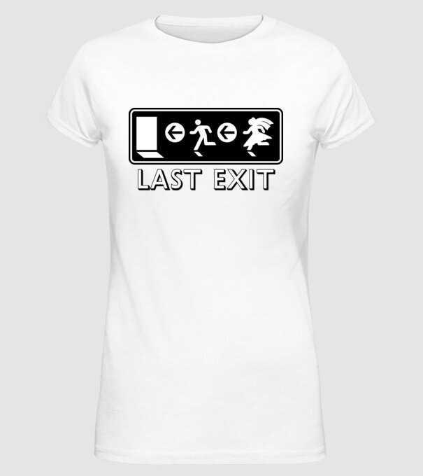 Last Exit model alb pe tricou
