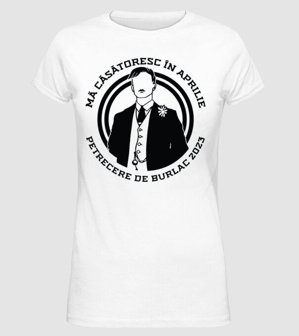 mă căsătoresc în aprilie - petrecere de burlac model alb pe tricou