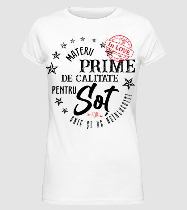 Materii prime de calitate pentru soț model alb pe tricou