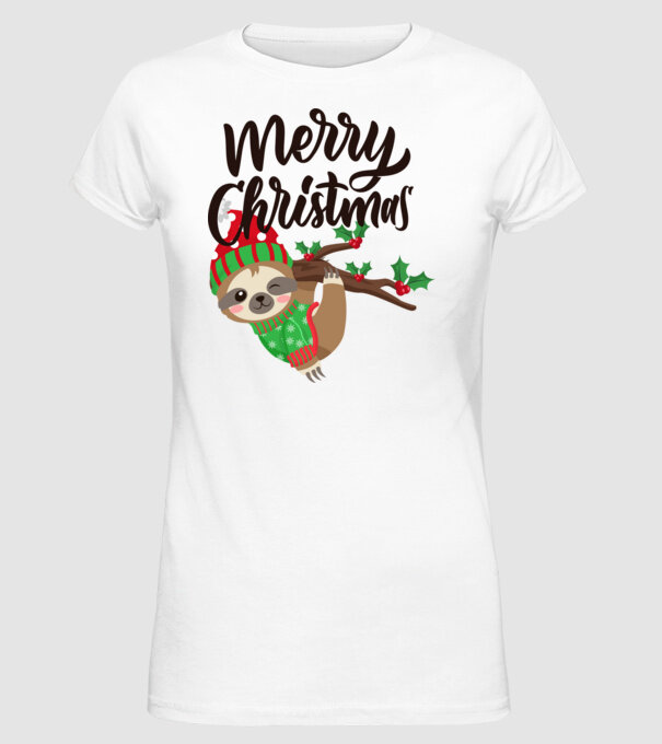 Merry christmas sloth model alb pe tricou
