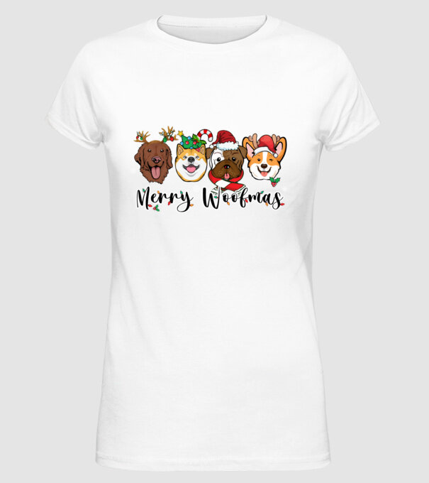 Merry woofmas 2 model alb pe tricou