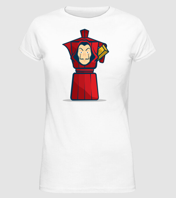 money heist coffee model alb pe tricou