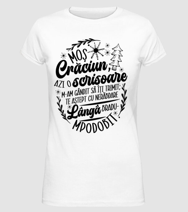 Moş Crăciun model alb pe tricou