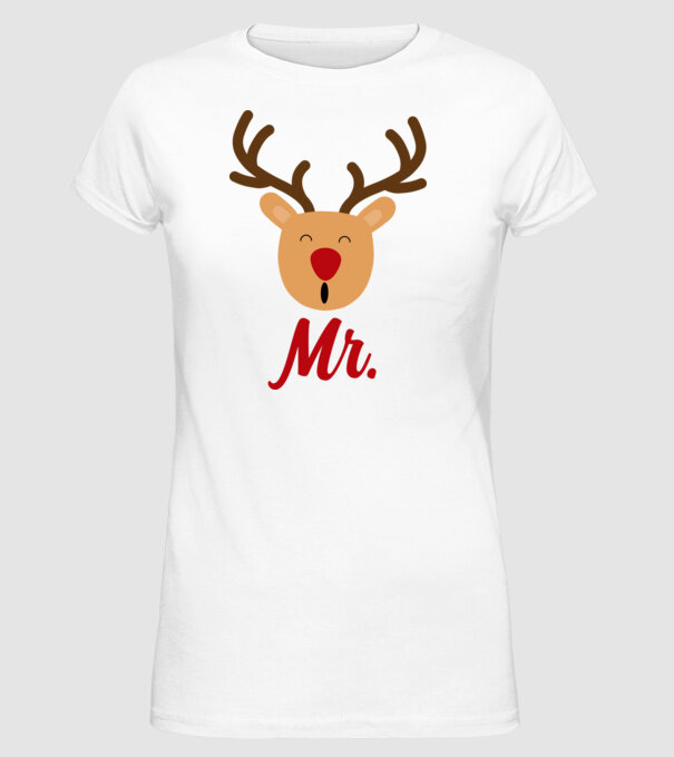 Mr. Reindeer Christmas couple model alb pe tricou