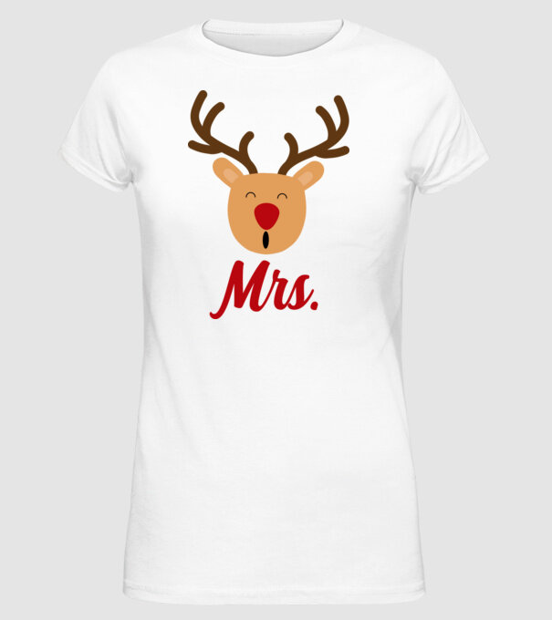 Mrs Reindeer christmas couple model alb pe tricou