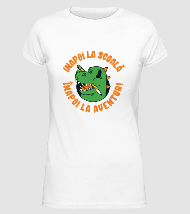 Înapoi la școală, înapoi la aventuri model alb pe tricou