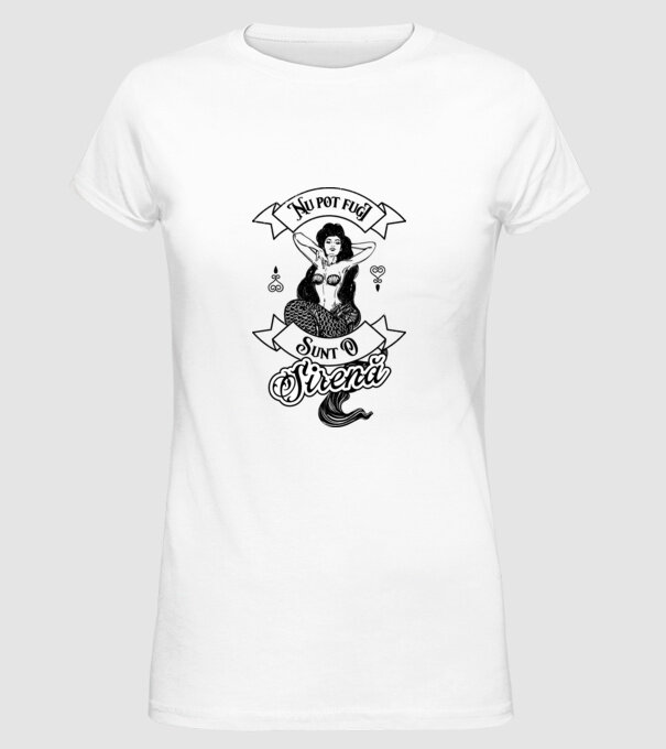 Nu pot fugi, sunt o sirenă model alb pe tricou