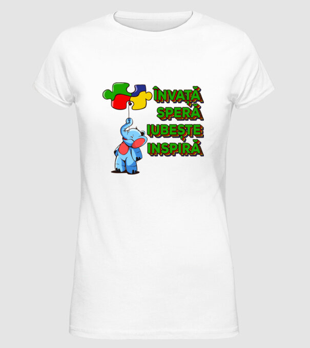 Învață, speră, iubește, inspiră model alb pe tricou