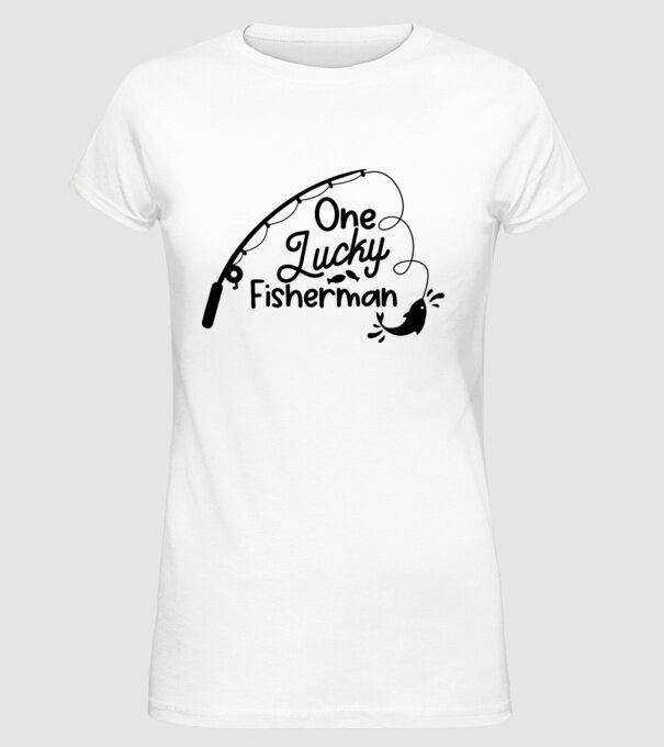 One lucky Fisherman model alb pe tricou
