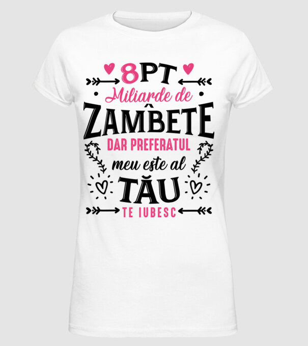 Opt miliarde de zâmbete model alb pe tricou