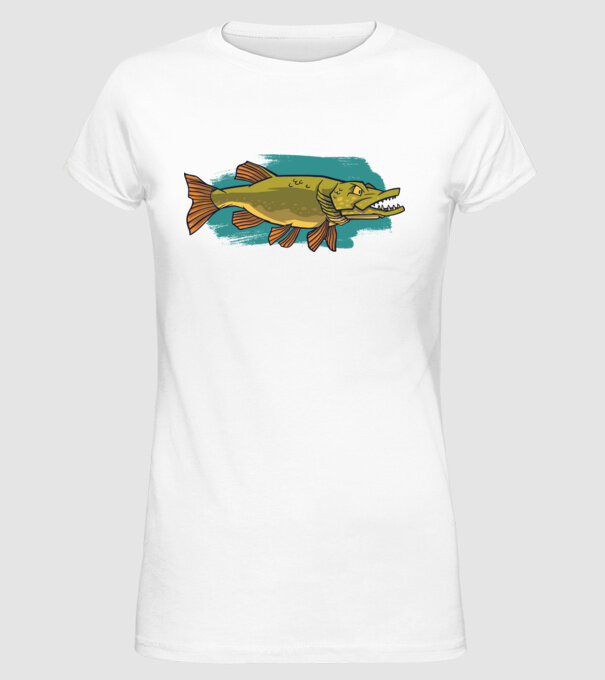 Pike model alb pe tricou
