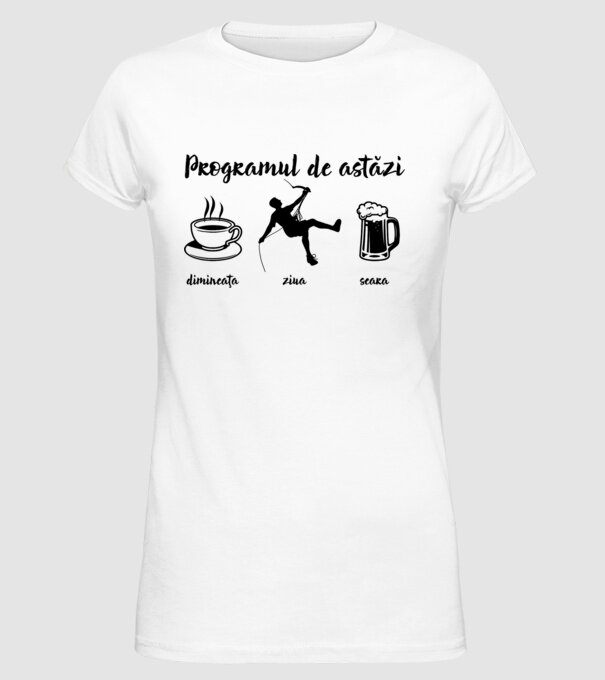 programul de astăzi: dimineața, ziua, seara model alb pe tricou