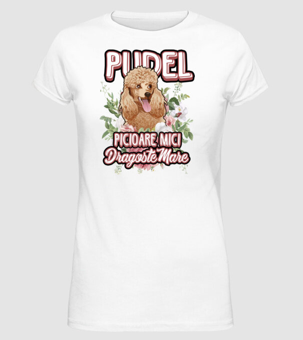 Pudel picioare mici dragoste mare model alb pe tricou