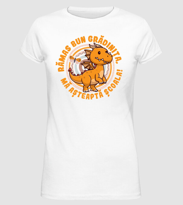 Rămas bun grădiniță, mă așteaptă școala! model alb pe tricou