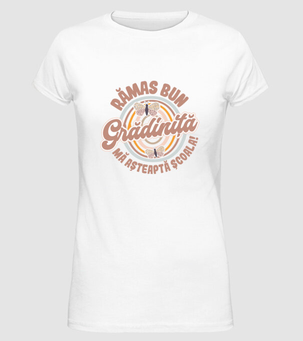 Rămas bun grădiniță, mă așteaptă școala! model alb pe tricou