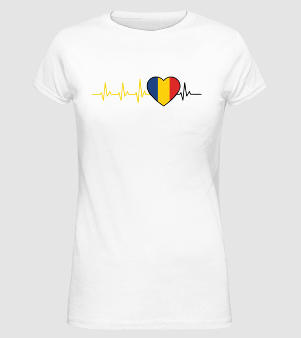 România heartbeat model alb pe tricou