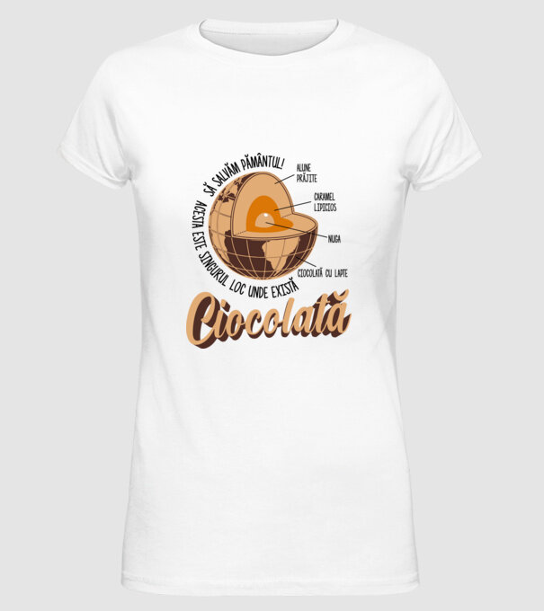 să salvăm Pământul! acesta este singurul loc unde există ciocolată - alune prăjite, caramel lipicios, nuga, ciocolată cu lapte model alb pe tricou