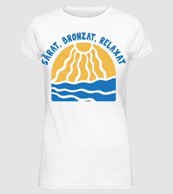 Sărat, bronzat, relaxat model alb pe tricou